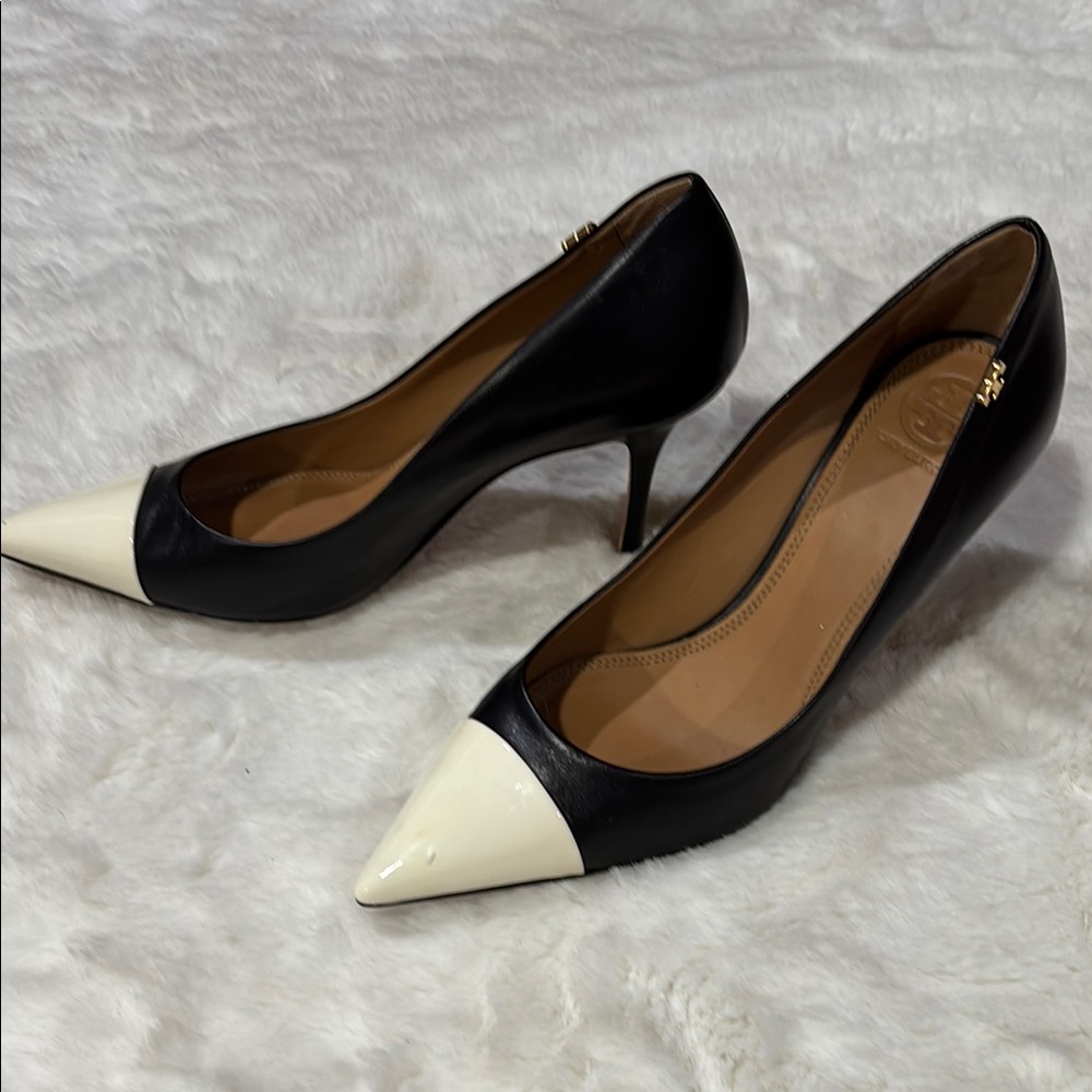 Tory Burch Black and Cream Pointed Toe Heels